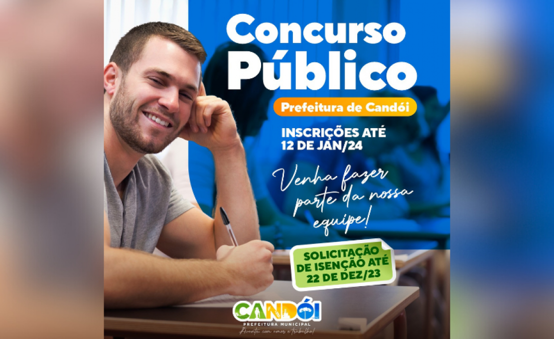 Prefeitura de Candói abre concurso público para 15 categorias profissionais